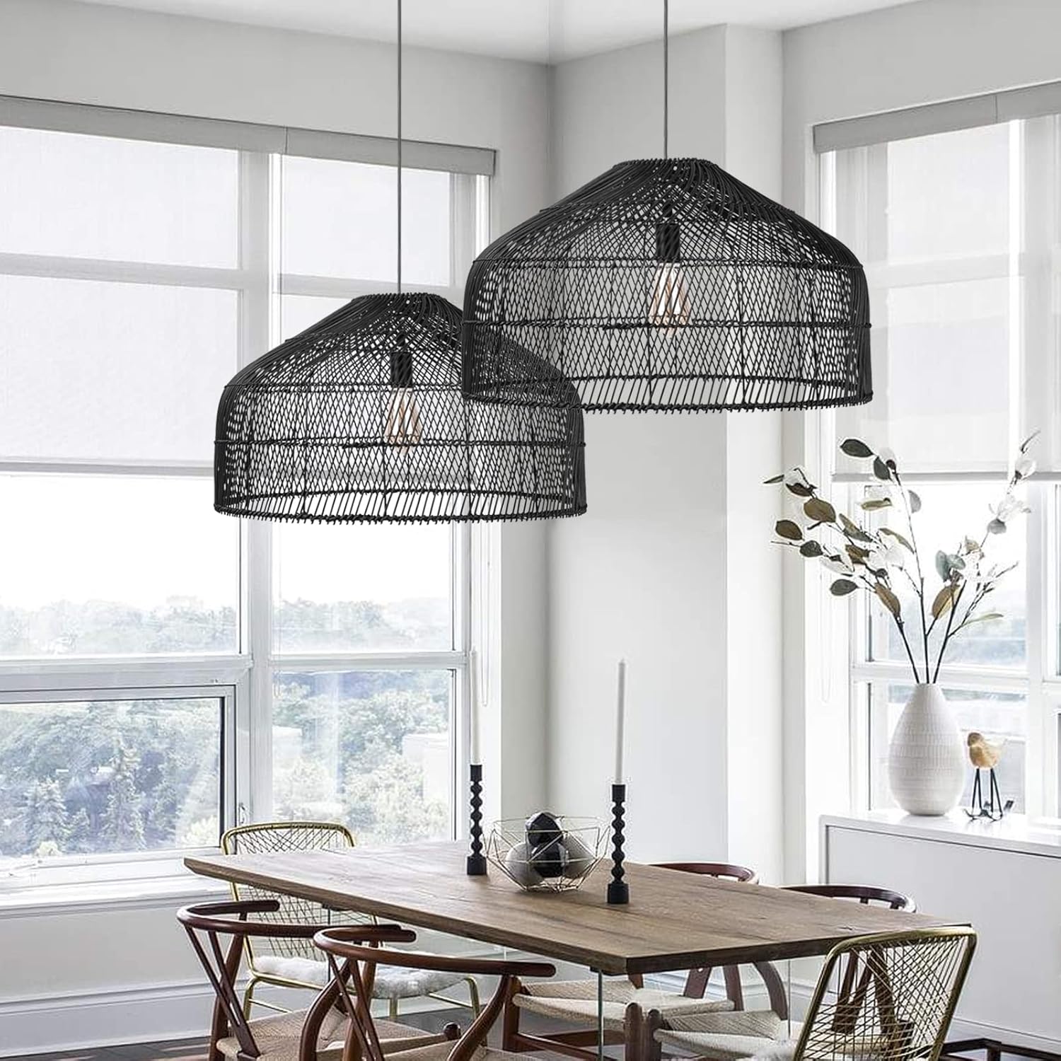 Arturesthome 1 Light Large Woven Boho Black Pendant Light, 23.6