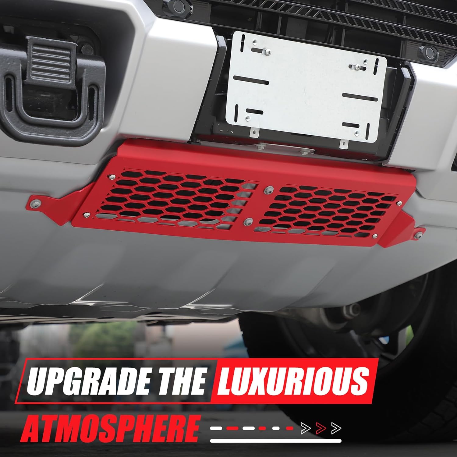 for Hummer EV Accessories Front Lower Bumper Grill Air Intake Protective Cover for 2022-2025 2026 Hummer EV SUV Pickup Aluminium Bumper Center Radiator Guards Grille Air Vent Guard Trim (Red)