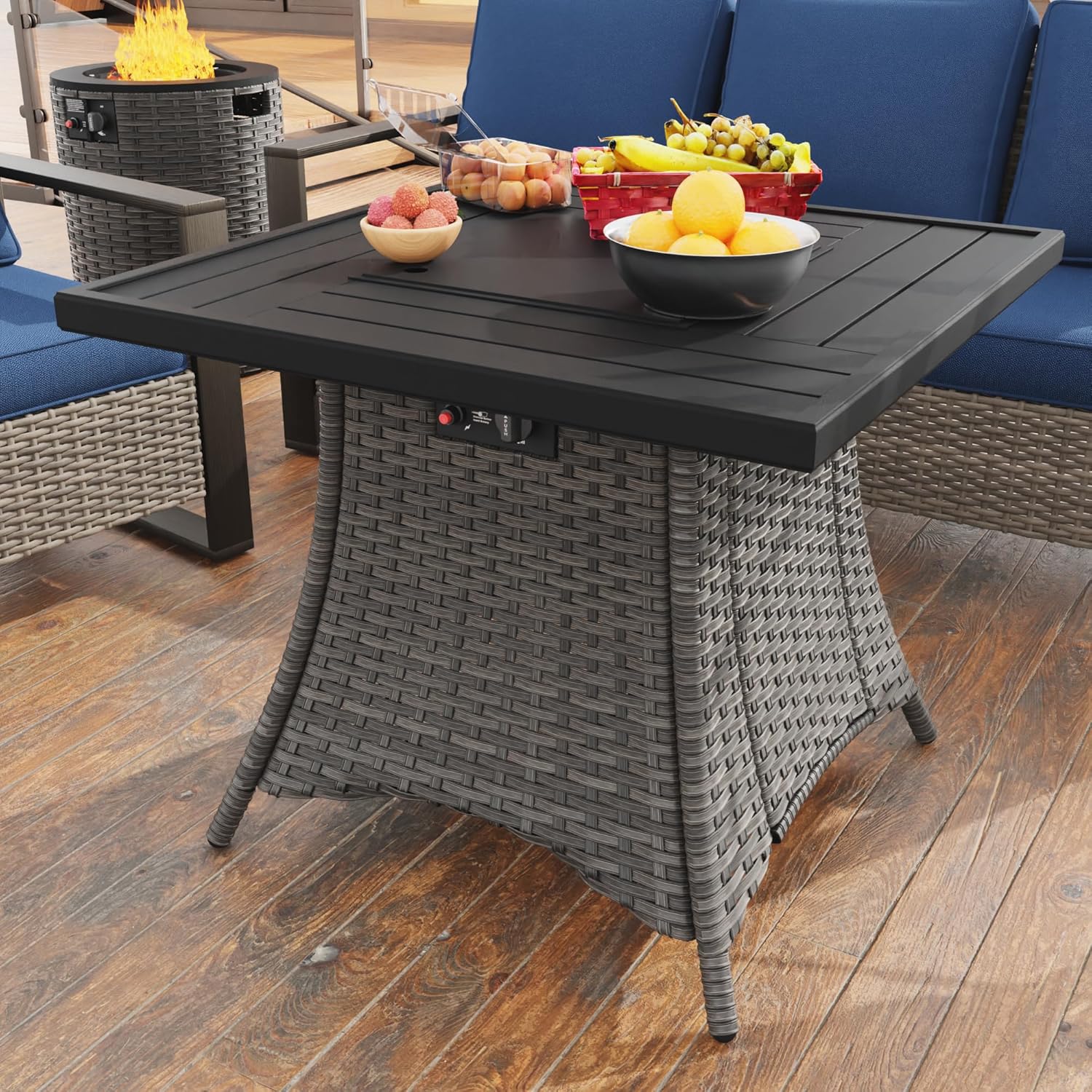 31.7in Propane Fire Pit Gas Fire Pit Table with Lid and Metal Tabletop, CSA with Lava Rocks, Heavy Duty 2 in 1 Square Fire Pit Table for Outdoor, Patio, Garden, Party and Camping