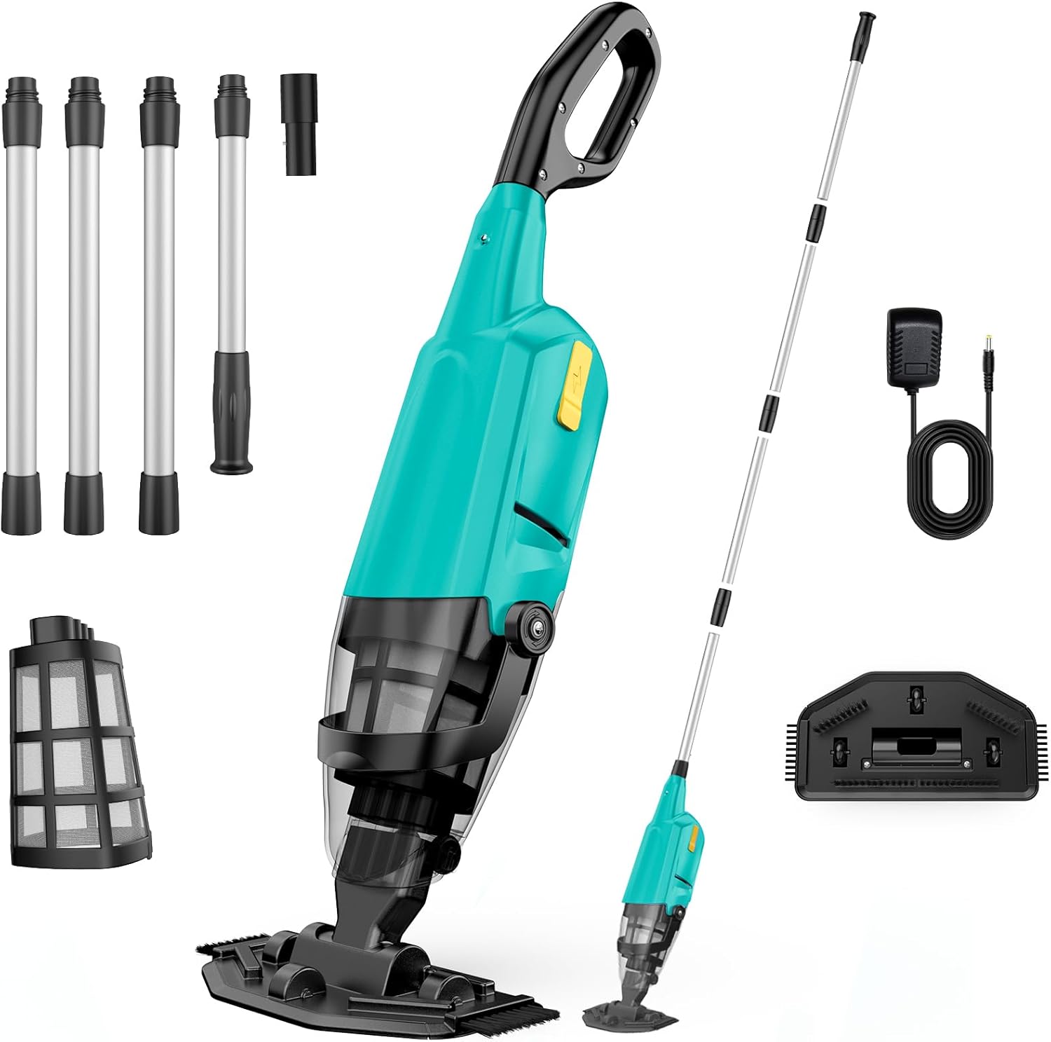 Pool Vacuum for Above Ground Pools, Handheld Pool Vacuums with Brush Head, Aluminum Pole, 18 Gallons/Min, Rechargeable Cordless Pool Vacuum for Inground Pool, Hot Tub, Spa