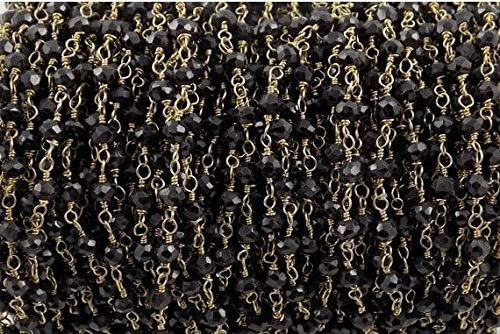 50 feet black spinel beaded chain - 24k gold plated wire wrapped chain - beads measure about 3-4mm