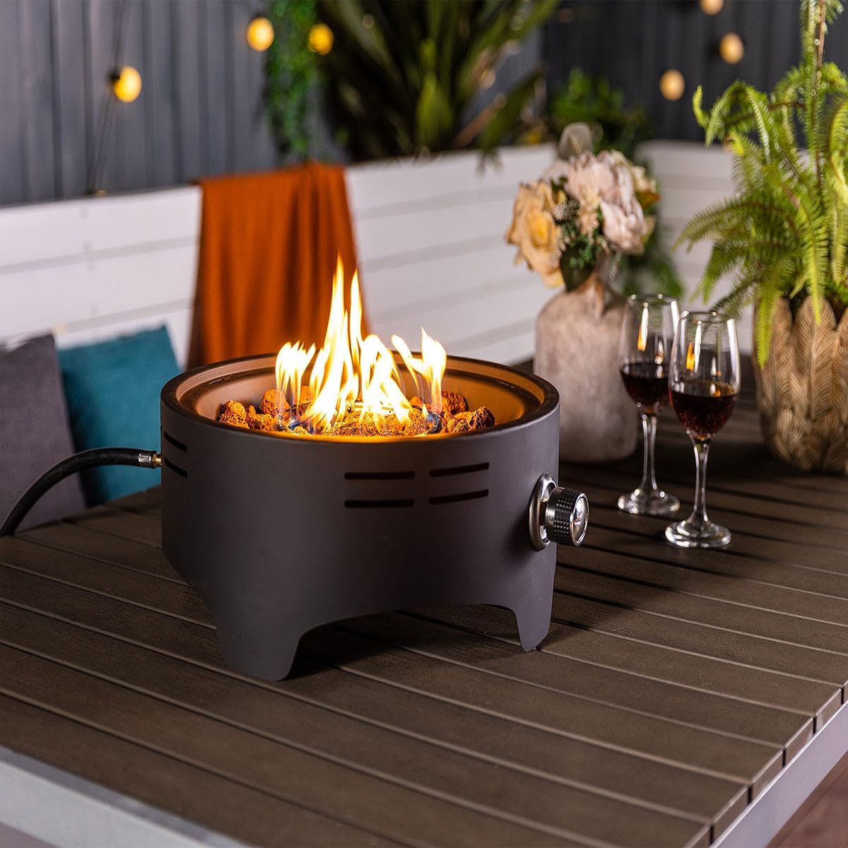 Gas Fire Pits for Outside Patio 15 Inch Small Fireplace Tabletop 40000 BTU Propane Fire Pit with Stainless Steel Burner Smokeless Outdoor Fireplace for Patio Backyard & Camping