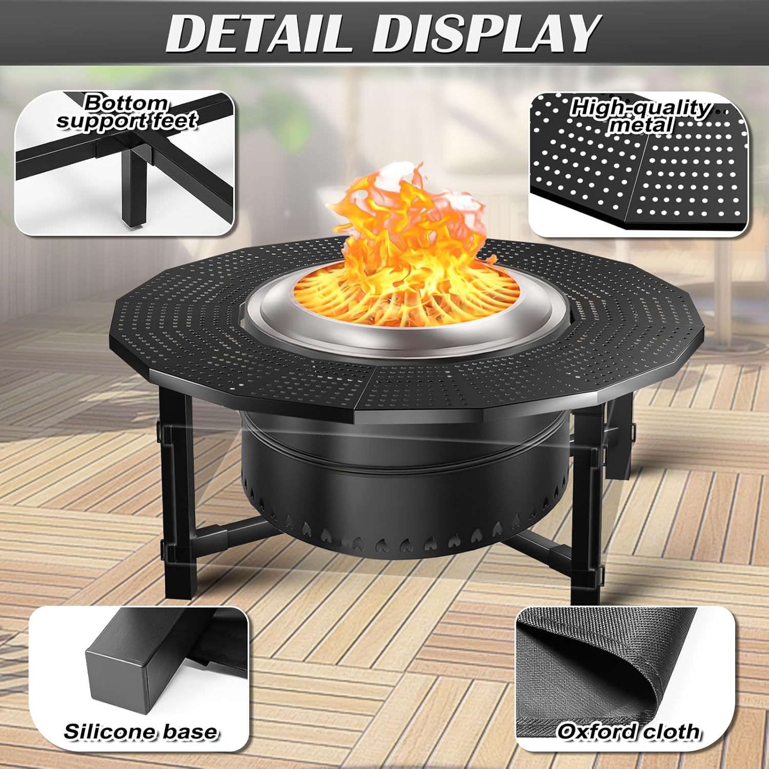 47.8 in with Oxford Cloth Safety Enclosure Fire Pit Surround Tabletop for Solo Stove Yukon, Bonfire & Tiki Fire Pits, 30.2 in Inner, Durable Tabletop, Safe & Spacious Outdoor Accessory.
