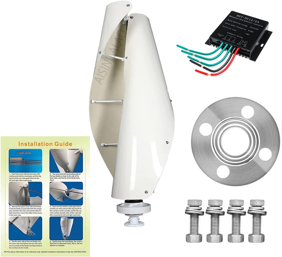 12000W Vertical Spiral Wind Turbine Wind Turbine, 12V 24V 48V Wind Turbine with MPPT Charge Controller Vertical Wind Turbine, White