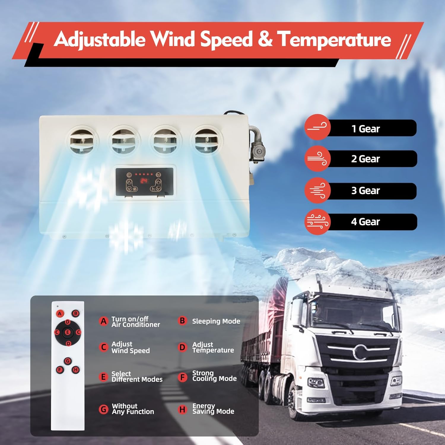 12V Mini Split Air Conditioner for Trucks & RVs, 800W Portable AC Unit w/Remote Control, 4 Wind Speeds, Energy Saving Modes, Ideal for Campers, Trailers, Buses