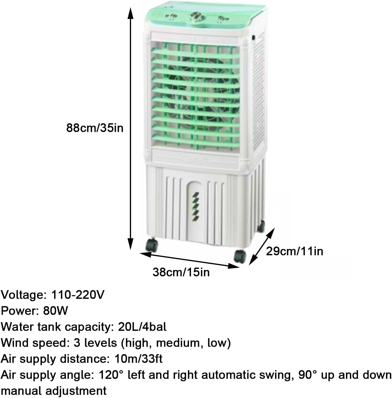 Portable Air Conditioners, Evaporative Air Cooler, Strong Cold Wind, Upper and Lower Double Water Tanks, for Workshops, High Temperature Places(88x38x29cm/35x15x11in)