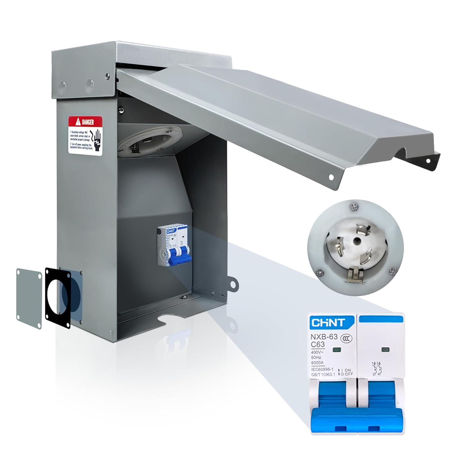 50 Amp Generator Inlet Box with Air Switch, NEMA SS2-50P Power Inlet Box for 3-Prong Generator Cord, 125/250V, Generator Plug Weatherproof Outdoor Use