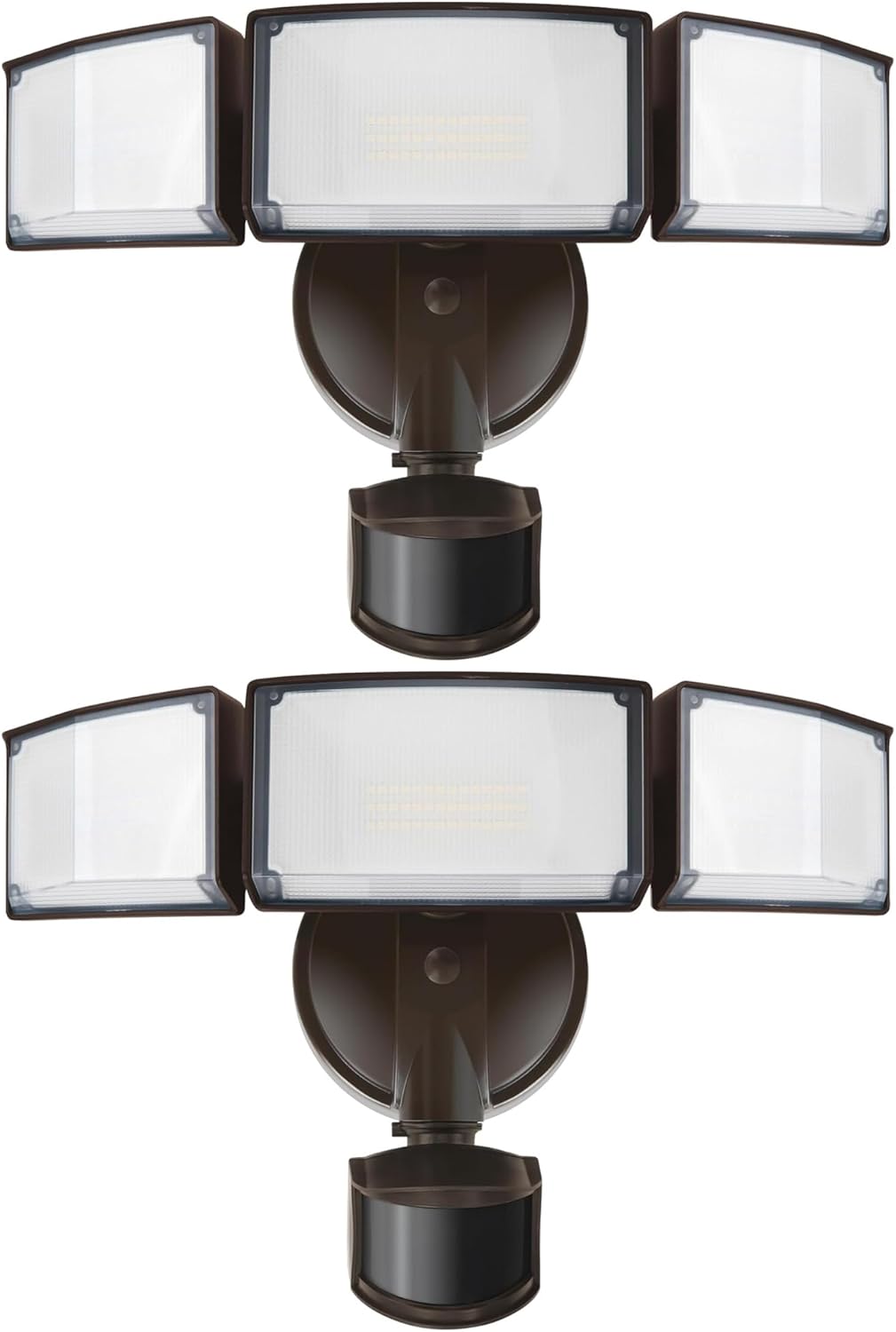 LUTEC 2 Pack 72W 7500LM LED Security Lights Motion Sensor Light Outdoor, 5000K Daylight, IP65 Waterproof, Dusk to Dawn, 3-Head Motion Detected Flood Light for Garage, Yard, Porch(Brown)