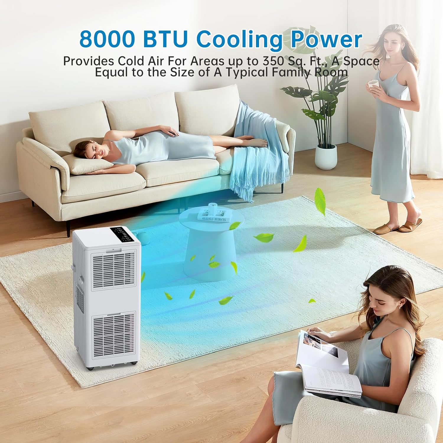 8,000 BTU Portable Air Conditioner - 3-in-1 Portable AC Units for Rooms, Quiet Sleep Mode(50dB), 24H Timer, Window Kits Included, Fan & Dehumidifier Modes for Indoor/Dorm/Office, White