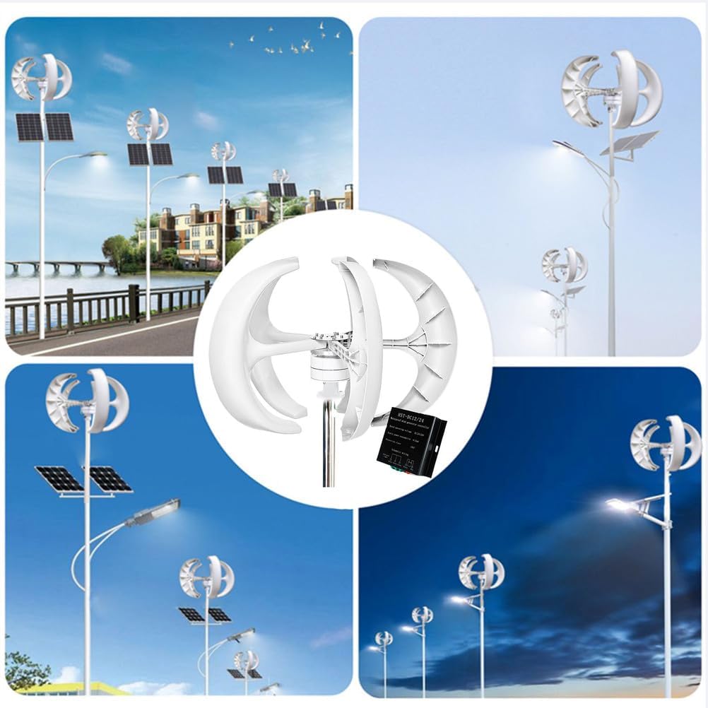 2000W Low Noise Vertical Wind Turbine Generator Kit, 2M/S Low Wind Speed Start 12V 24V 48V Wind Power Generator Kit W/Controller for Home, Boat, Garden