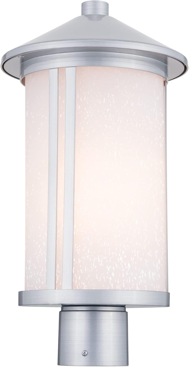 Kichler Lombard Outdoor Lamp Post Light, 1-Light Modern Industrial Exterior Lantern Post Light with Etched Seeded Glass in Brushed Aluminum, (17.25