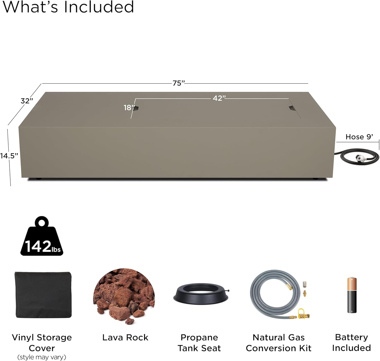 Real Flame Aegean 72in Rectangle Propane or Natural Gas Fire Pit Table, 65,000 BTU, Powder-Coated Steel, Push-Button Ignition, CSA Certified, Stainless Steel Burner with Lid (Mist Gray)