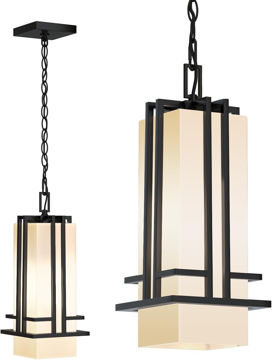 Outdoor Pendant Light Fixture - Aluminum Exterior Hanging Lantern, Outdoor Hanging Light with Black Adjustable Chain Outdoor Pendant Lights for Porch Patio (Max 50''H, 1 pc)