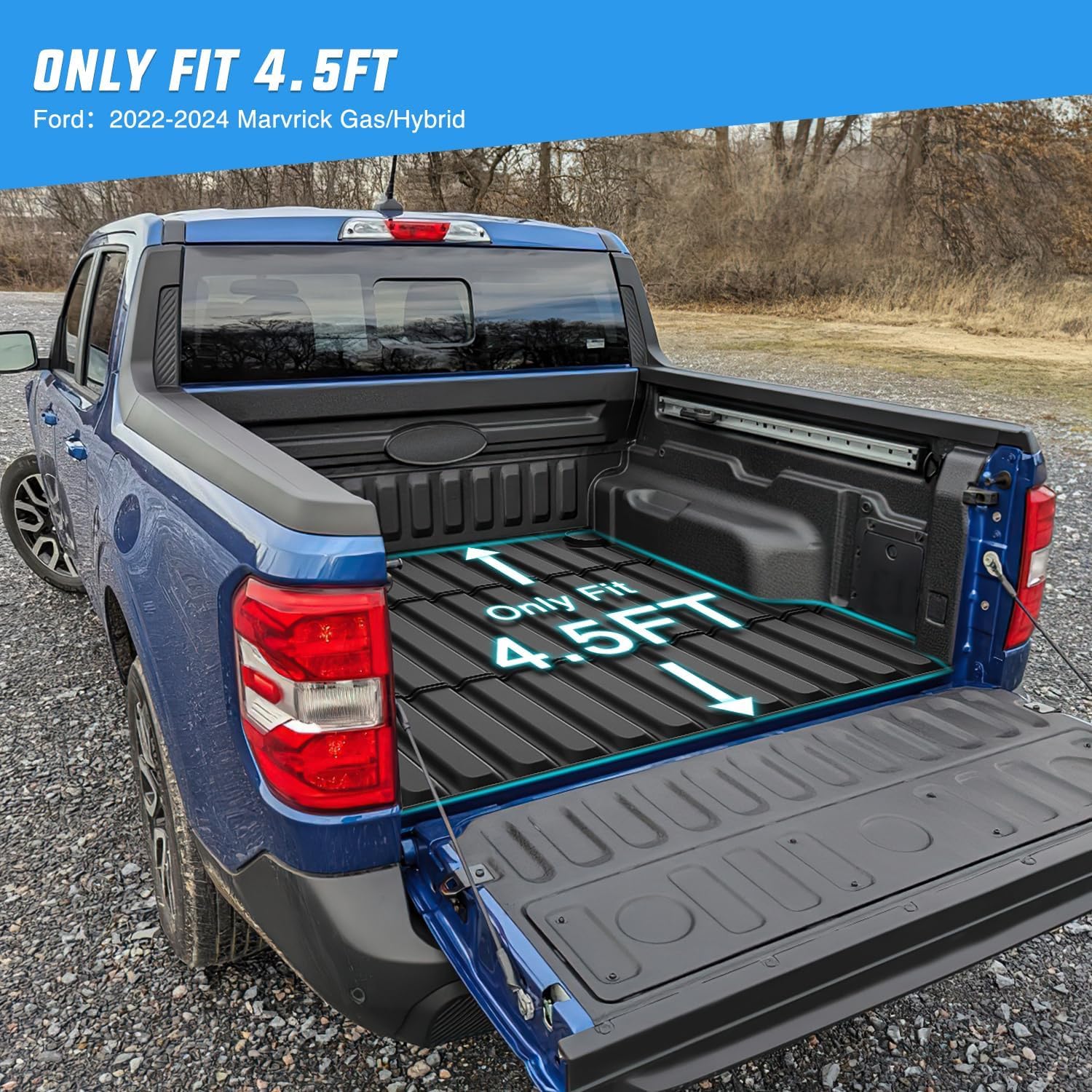 Nilight Truck Bed Mat for 22-25 Ford Maverick Hybrid&Gas 4.5FT, TPE Anti-Slip Cargo Bed Liner Mat for 2022 2023 2024 2025 Ford Maverick Hybrid & Gas, All Weather Protection for Your Truck