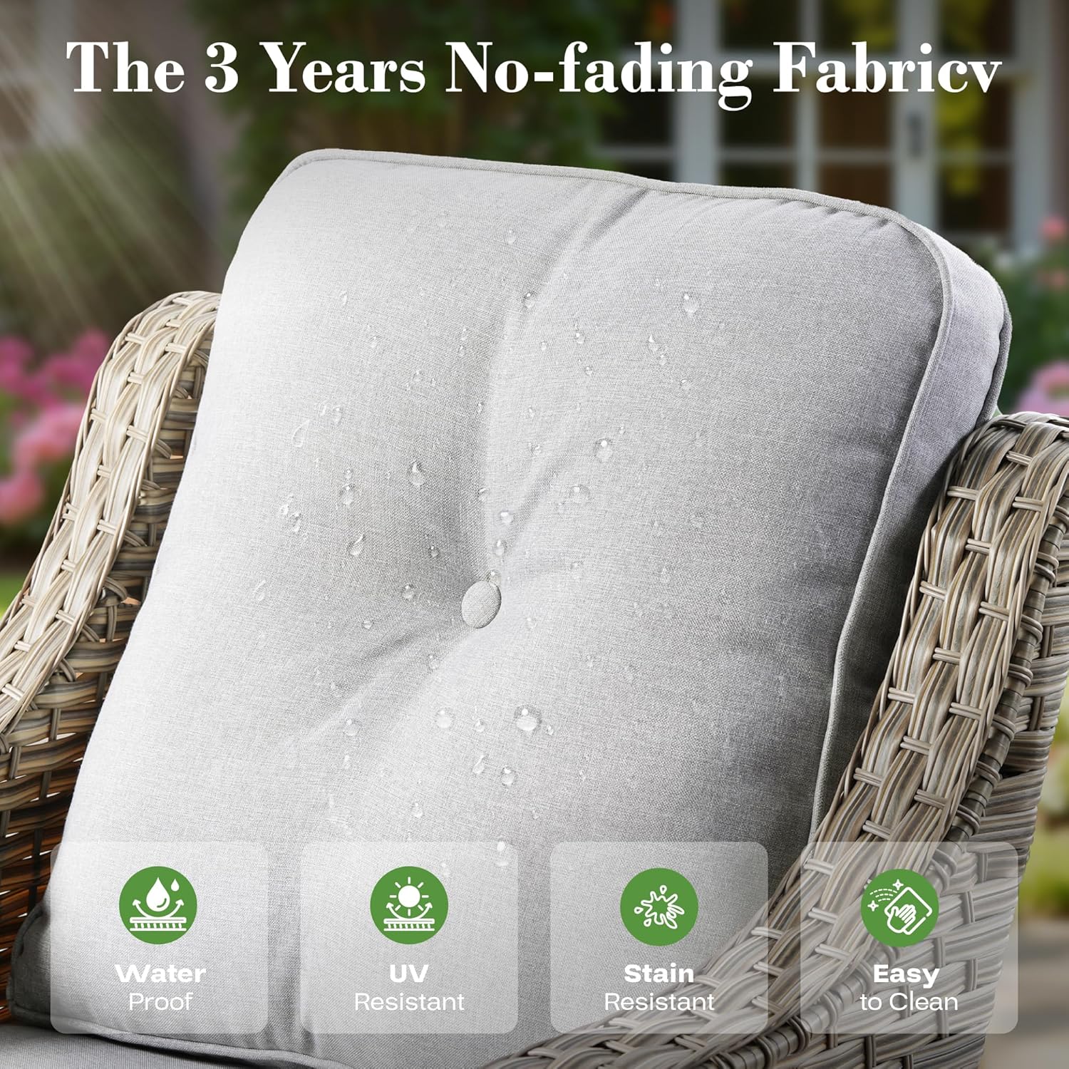 ovios Outdoor 10 Piece Patio Furniture with 54in Fire Pit Table,Wicker Coversation Set with Swivel Rocking Chair,Comfy Sectional Deep Sofa with Ottoman for Outside Porch Balcony Backyard,Light Grey