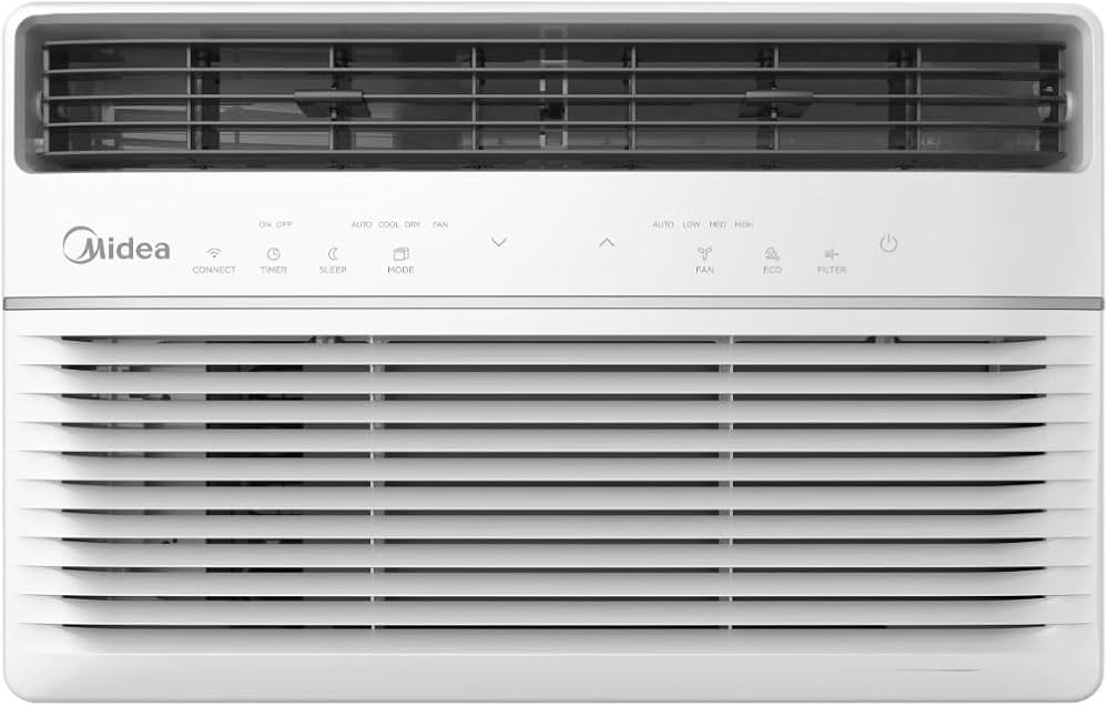 Midea 8,000 BTU DOE SmartCool Window Air Conditioner, for spaces up to 350 sq. ft., 3-in-1 technology: combines air conditioning, dehumidification - MAW08S1YWT