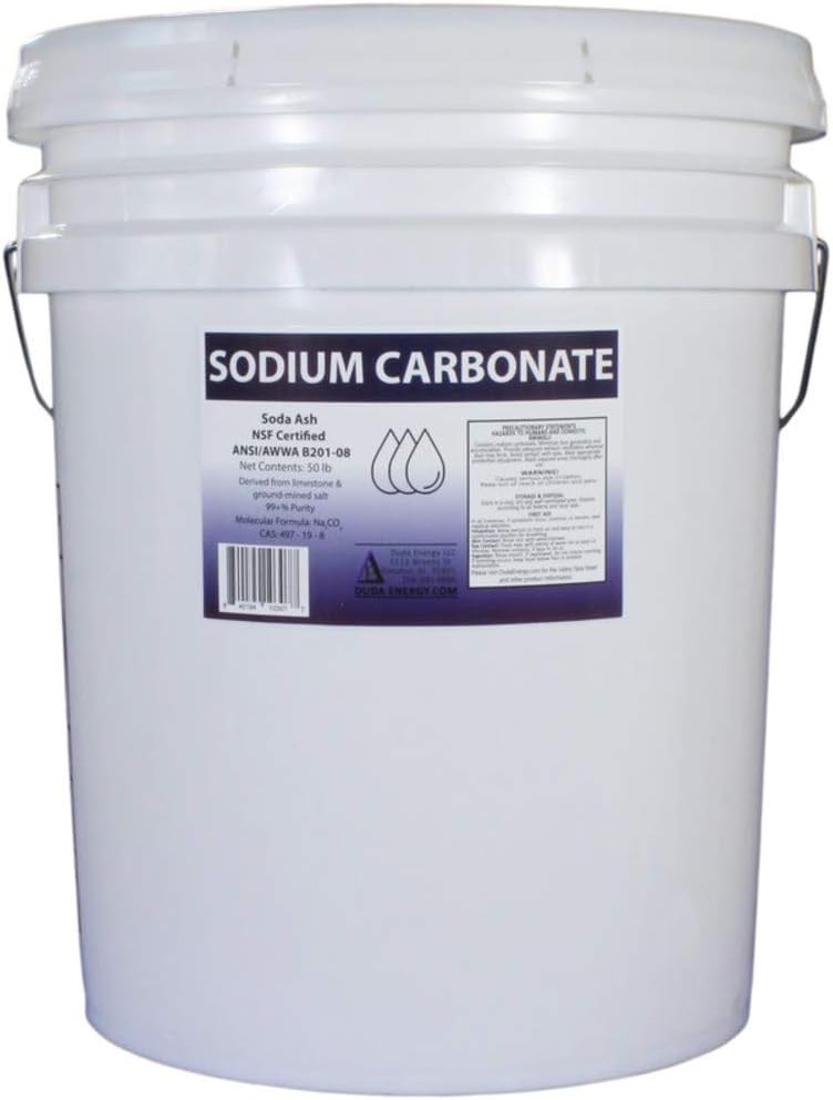 Duda Energy 50 lb Pail of Pure Sodium Carbonate Dense Soda Ash Na2CO3 pH Adjust Chemical Spa Pool Cleaning Dishwasher