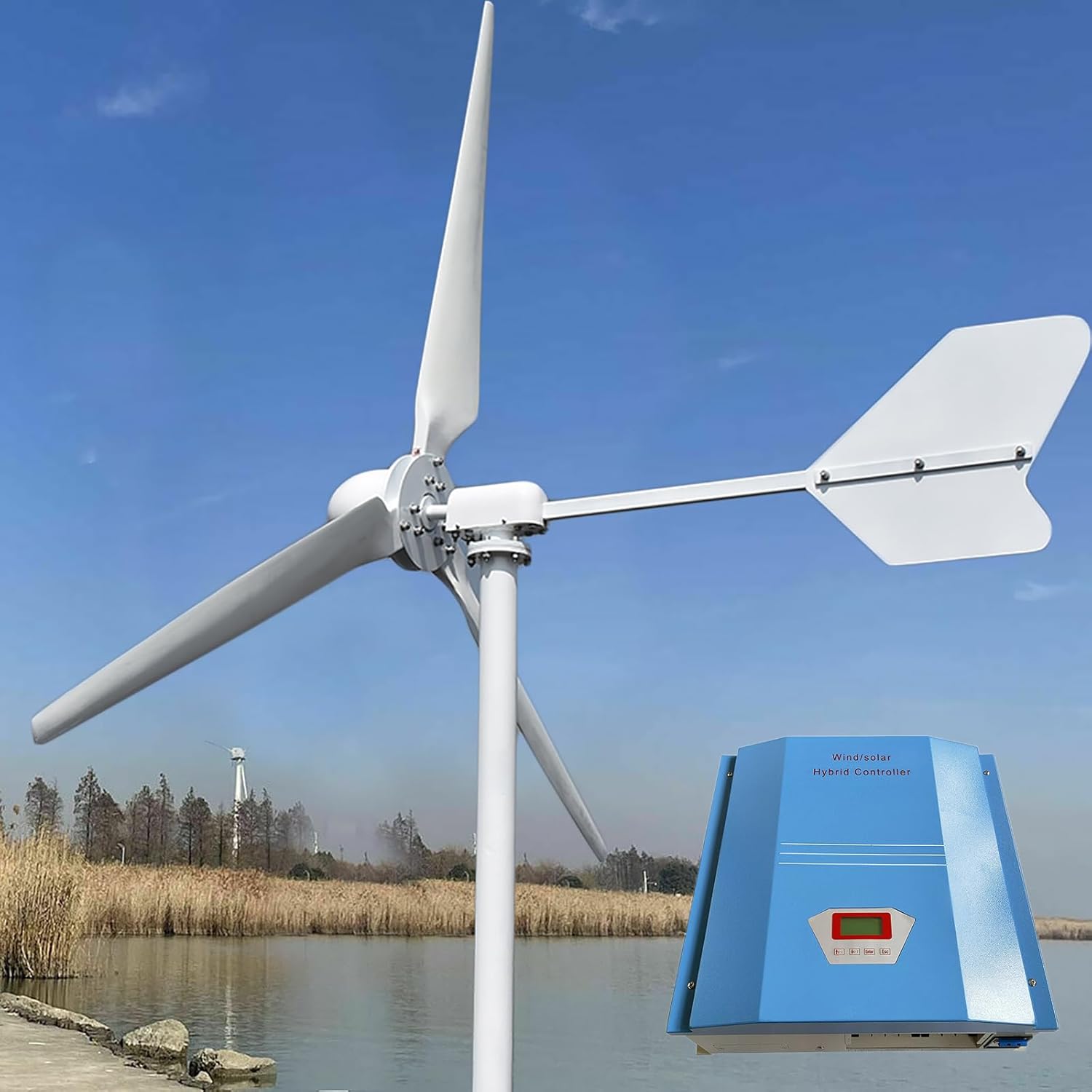 5000W 220V Horizontal Wind Turbine 1.6M Blades 5KW Wind Generator Kits with PWM Charge Controller to Charge 220V Batteries for Home Farm Off Grid System (No Mast)