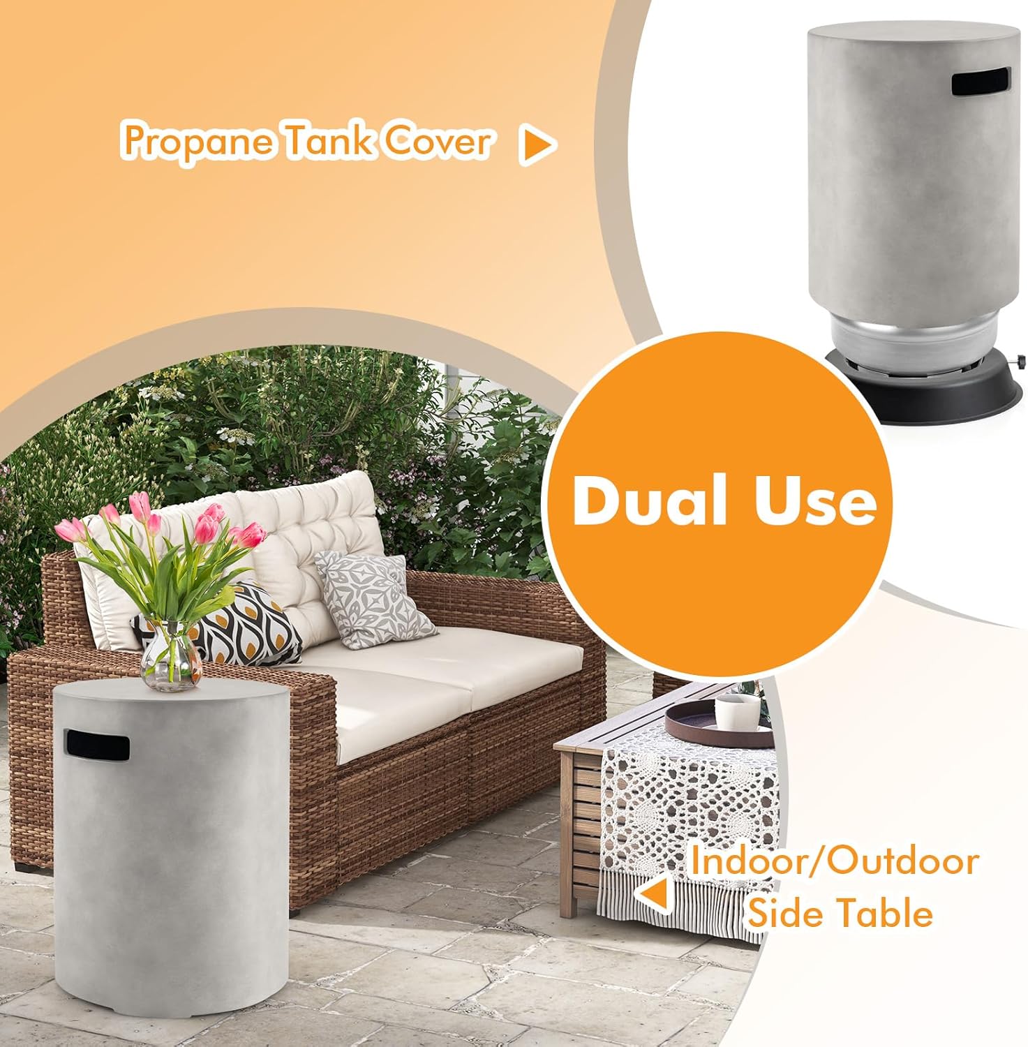 Giantex Propane Tank Cover Table - Outdoor Gas Tank Storage Side Table Fits 20 LBS Propane Gas Tank for Gas Fire Pit Gas Grill Griddle Propane Stoves, Tank Holder with Handles, Hideaway Table, Gray