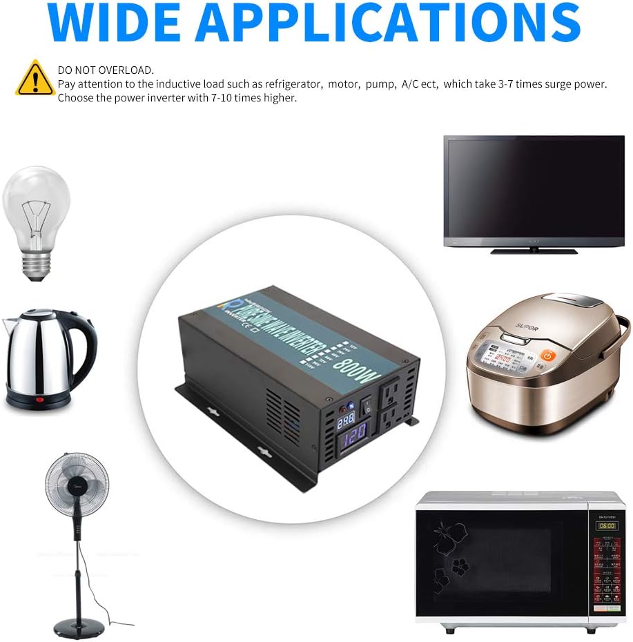 WZRELB RBP80012VCRT 800W 12V 120V Pure Sine Wave Solar Power Inverter with Remote Control Switch