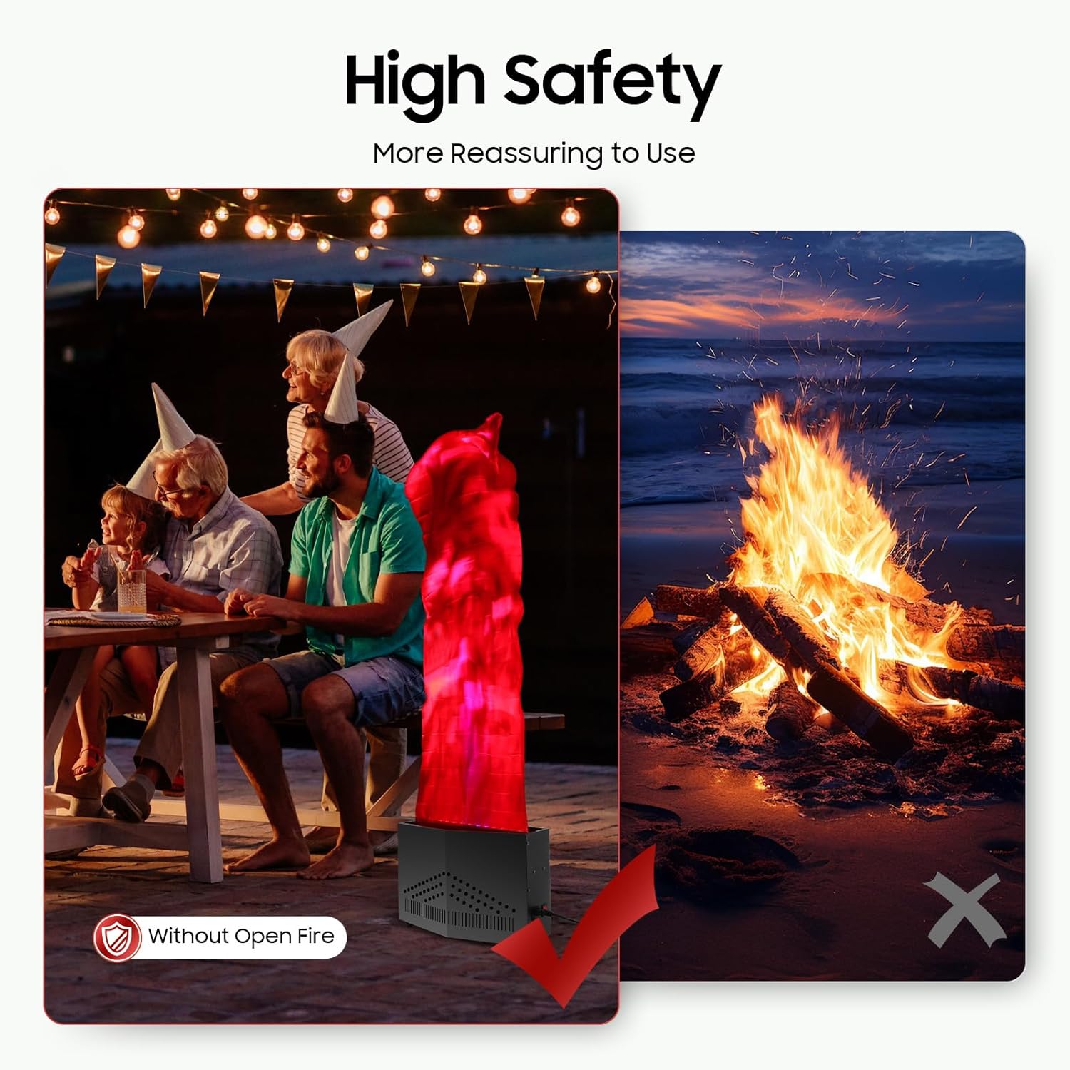 4.92ft Fake Flame Light with 36 LED Light, Red & Blue LED Flame Stage Effect Light Artificial Fake Fire Flame Lamp for Nightclub, Campfire Party, Special Holiday (1.5m/4.92ft, Type 1)