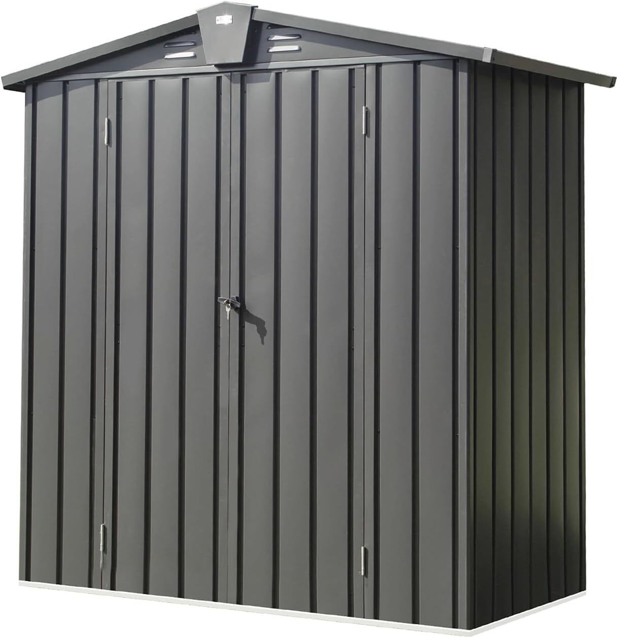 Small Outdoor Storage Shed 5.7x3ft Galvanized Steel, Large Capacity Garden Tool Shed with Gable Roof & Lockable Double Doors - Utility Shed for Patio, Backyard, Lawn (Dark Gray)
