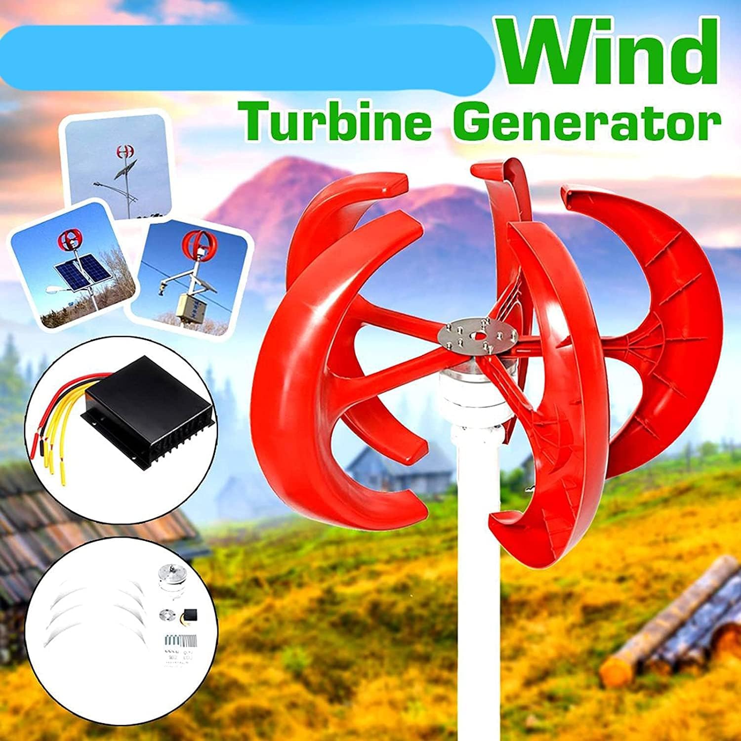 LiuSj JUnSt 8000W Wind Turbines Generator Controller, 5 Blades Lantern Vertical Axises for Residential Household Streetlight