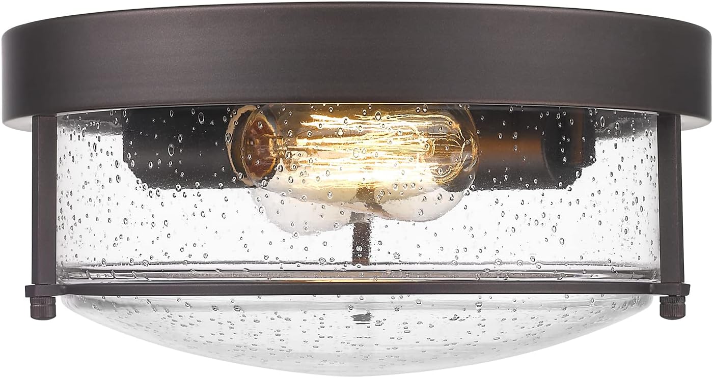 Emliviar 2-Light Ceiling Light Fixture, Farmhouse 12 inch Close to Ceiling Light with Seeded Glass, Oil Rubbed Bronze Finish, GE263F ORB