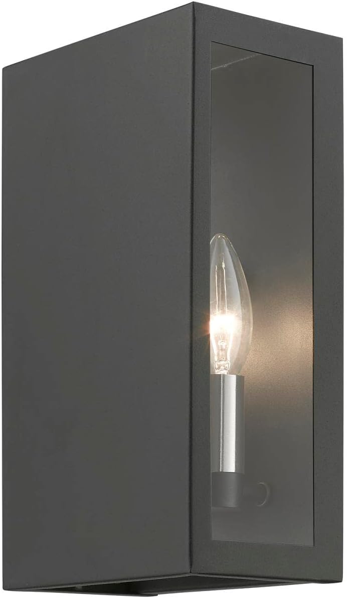 Livex Lighting, 29122-14, Winfield, Outdoor ADA Medium Sconce, Textured Black with Brushed Nickel Candles