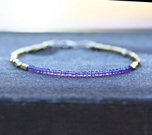 natural amethyst bracelet with vermeil bali beads, february birthstone 3mm