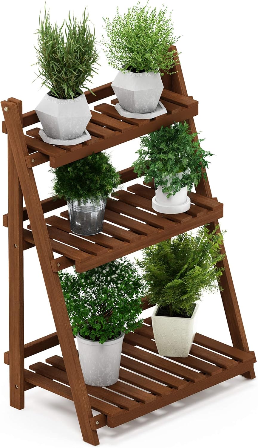 Furinno FG18452 Tioman Hardwood Patio Furniture Outdoor 3-Tier Flower Rack, Natural