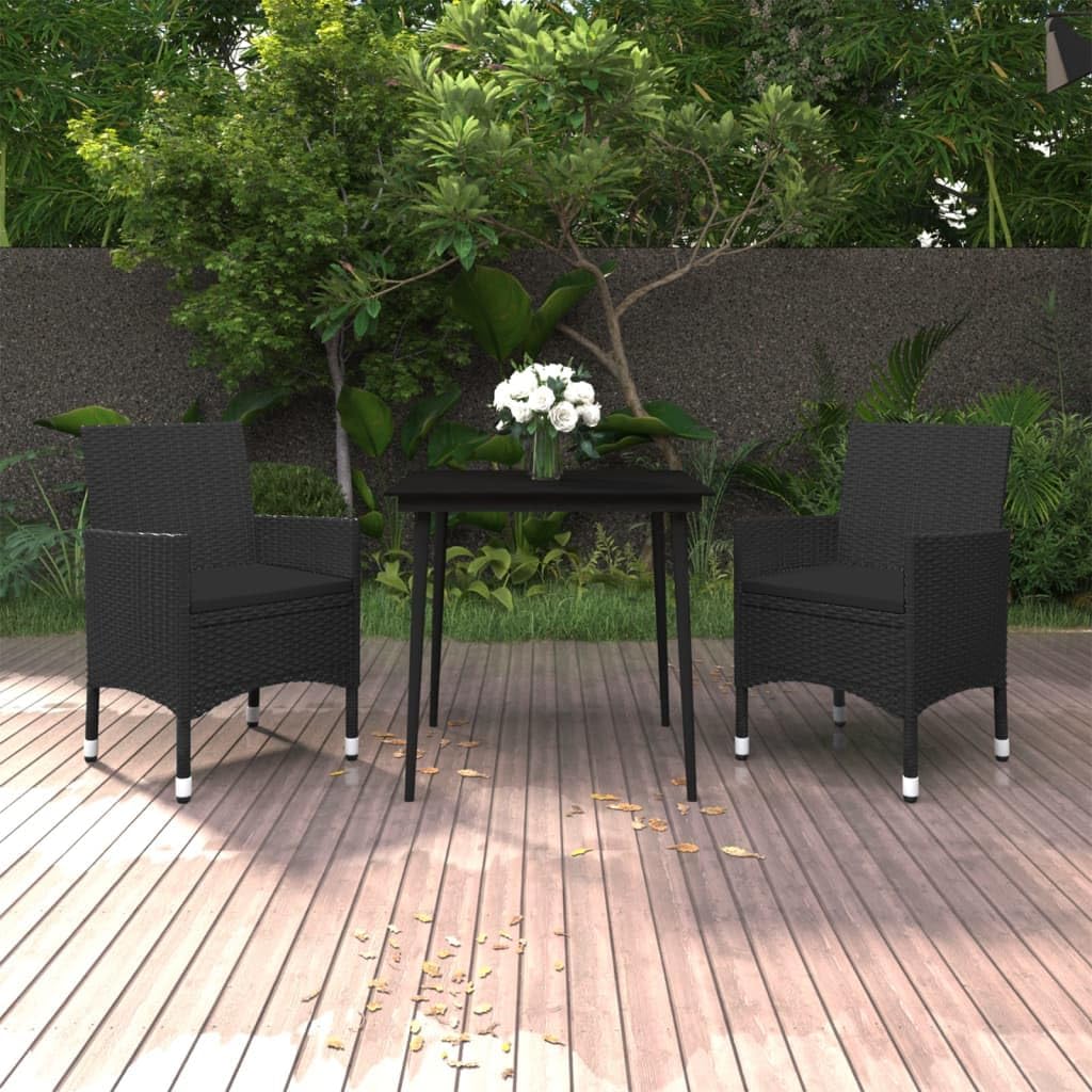3 Piece Patio Dining Set with Cushions Poly Rattan and Glass,Outdoor Patio Dining Set with WeatherResistant PE Rattan Chairs for Comfortable Seating Furniture Sets for Patio, Lawn & Garden