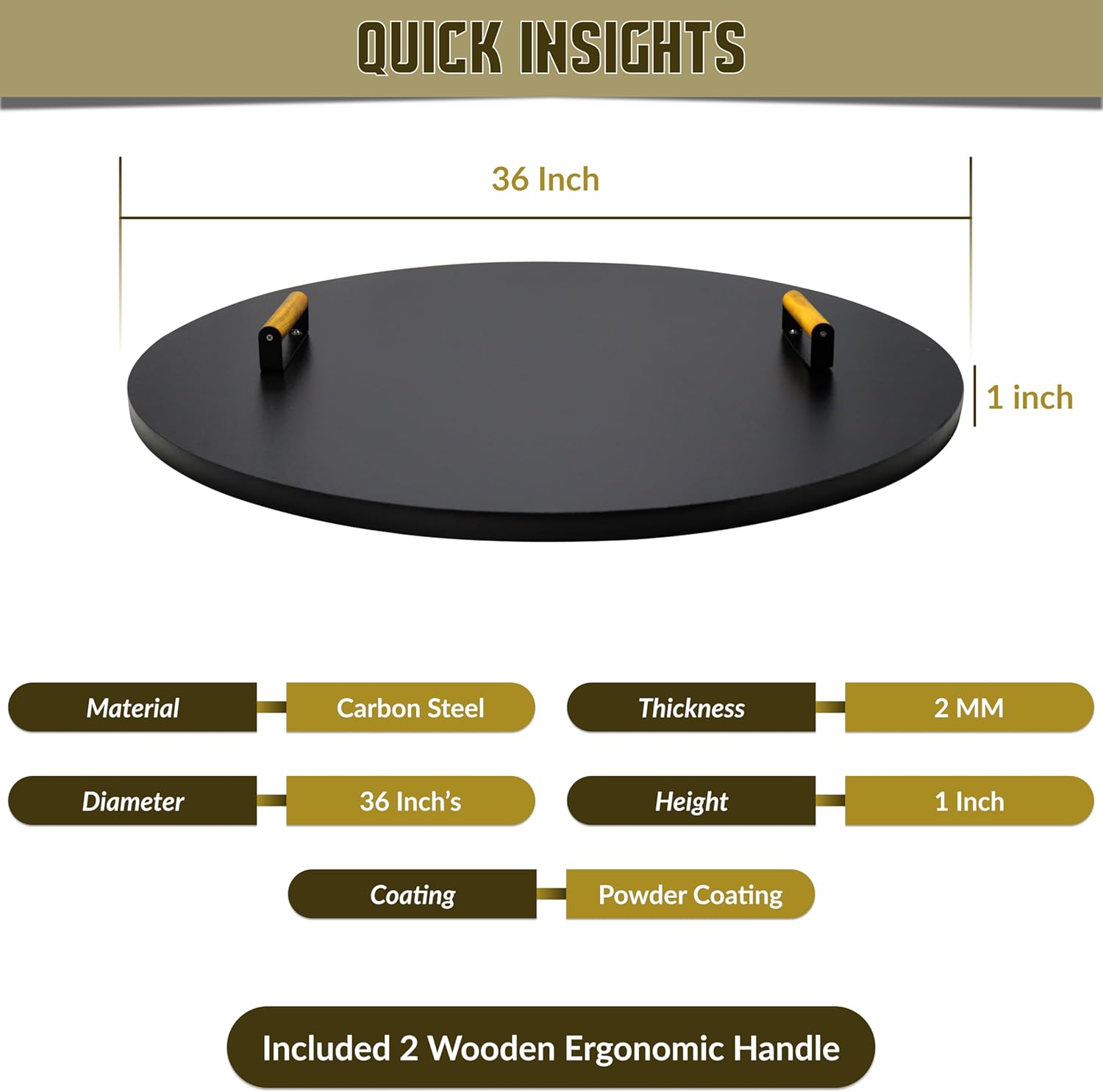 Simond Store Fire Pit Cover Round, Snuffer Lid Ring Steel 36” inch Diameter, Drop-in Burner Fire Pit Pan Lid- 2 mm Thickness, Grill Fire Ring Lid with Handle