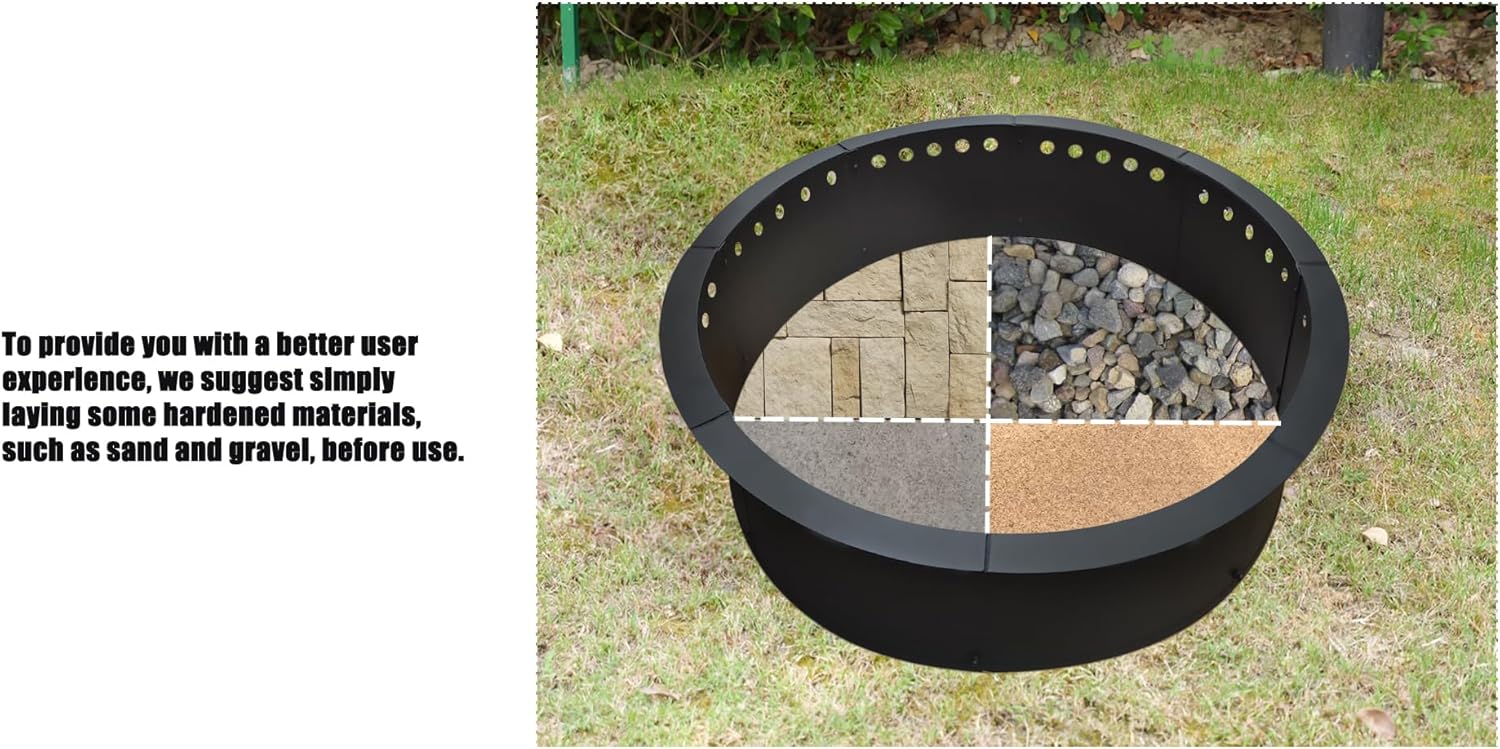SoulMate Outdoor 40-Inch Outer/36-Inch Inner Fire Pit Ring Smokeless,Duty Solid Metal Steel Round Firepit Rim Insert for DIY Fire Pits, Outdoor Above or In-Ground, Camping Garden Patio Backyard.