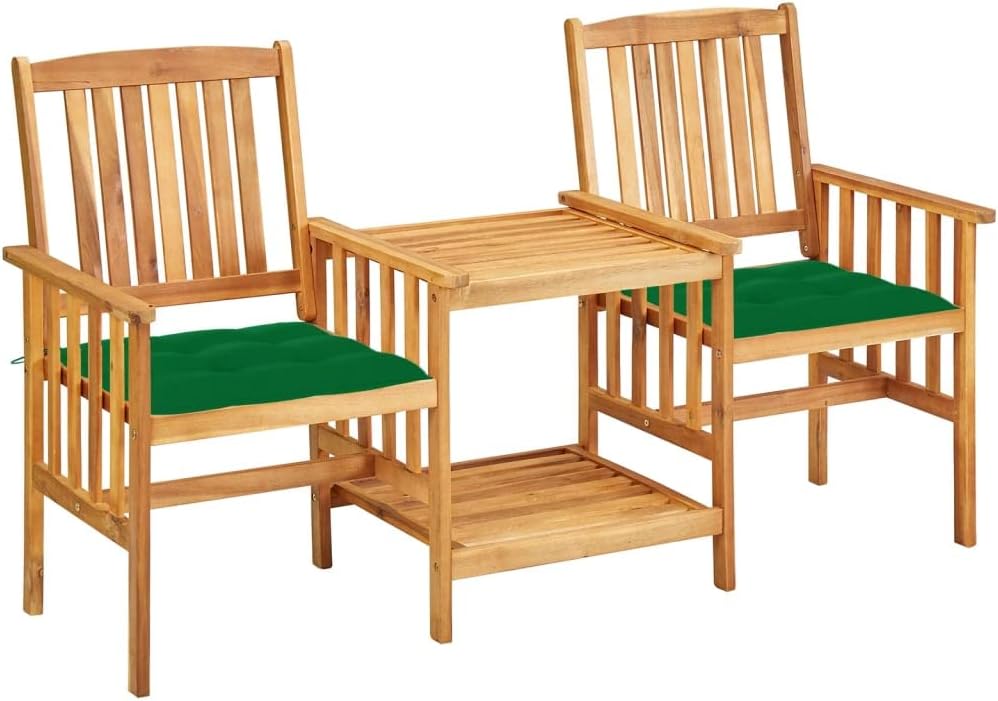 Patio Chairs with Tea Table and Cushions Solid Acacia Wood,Rustic Acacia Wood Bistro Set for Outdoor Comfort and Style Furniture Sets for Patio, Lawn & Garden