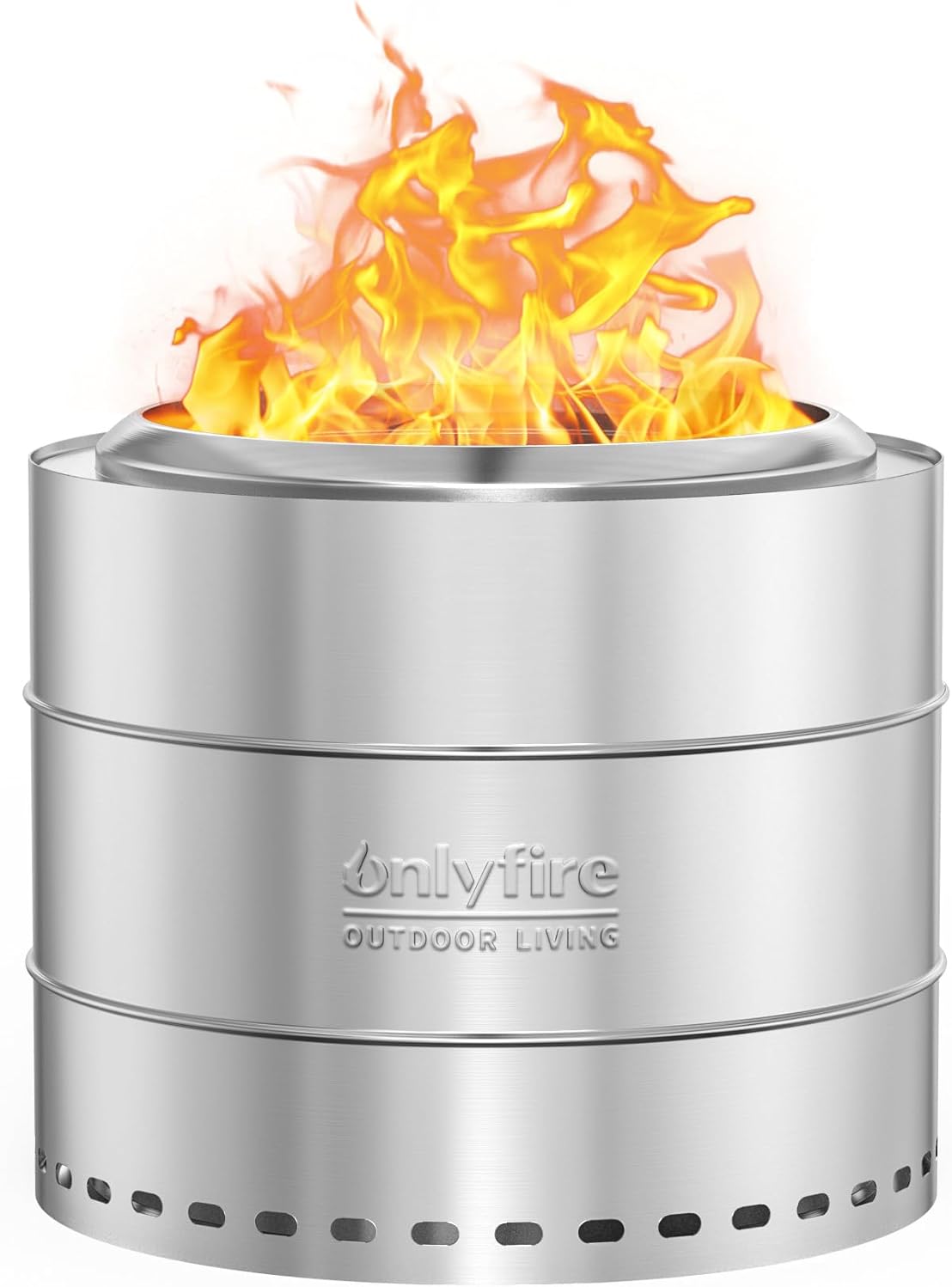 ONLYFIRE OUTDOOR LIVING Wood Burning Fire Pit with Carrying Bag, 19.5” Portable Firepit for Camping Tailgating Patio Backyard Bonfire, Smokeless Fireplace, Stainless Steel FP048