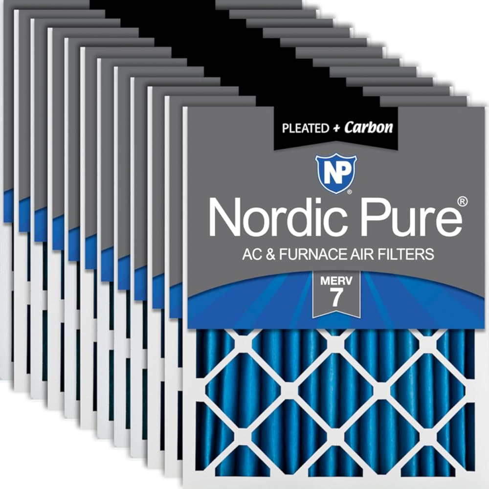 Nordic Pure 18x24x2 (Actual Size: 17 3/8 x 23 3/8 x 1 3/4) Pleated Air Filters MERV 7 Plus Carbon 12 Pack