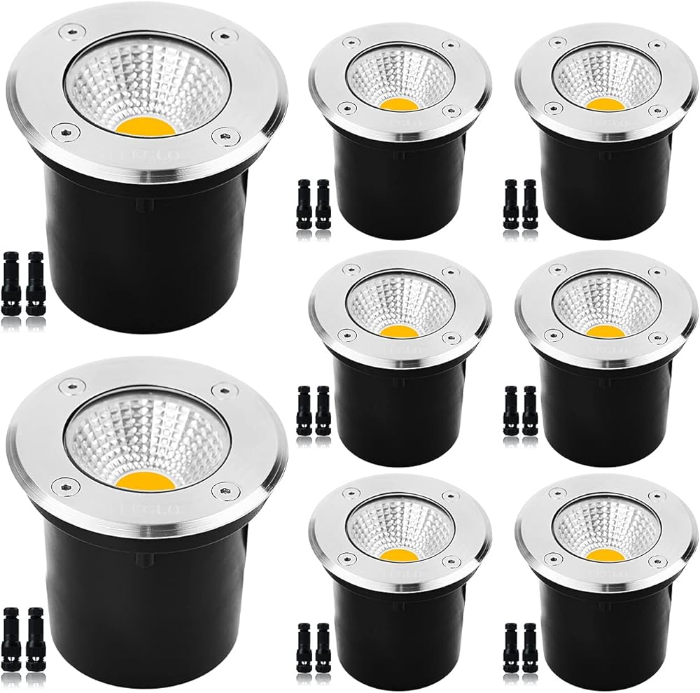 9W Led Well Lights, Low Voltage Landscape Light,12V/24V Landscape Lighting,IP67 Waterproof Outdoor in-Ground Light for Garden,Tree, Deck,Yard,Patio(Warm White) 8 Pack