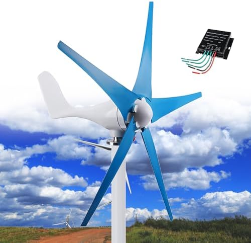 12000W Wind Turbine Generator - 5 Blade 12V/24V/48V Windmill with MPPT Controller, 3 Phase AC Power Kit for Boats, Cabins, Homes & Terraces - Navy-48V