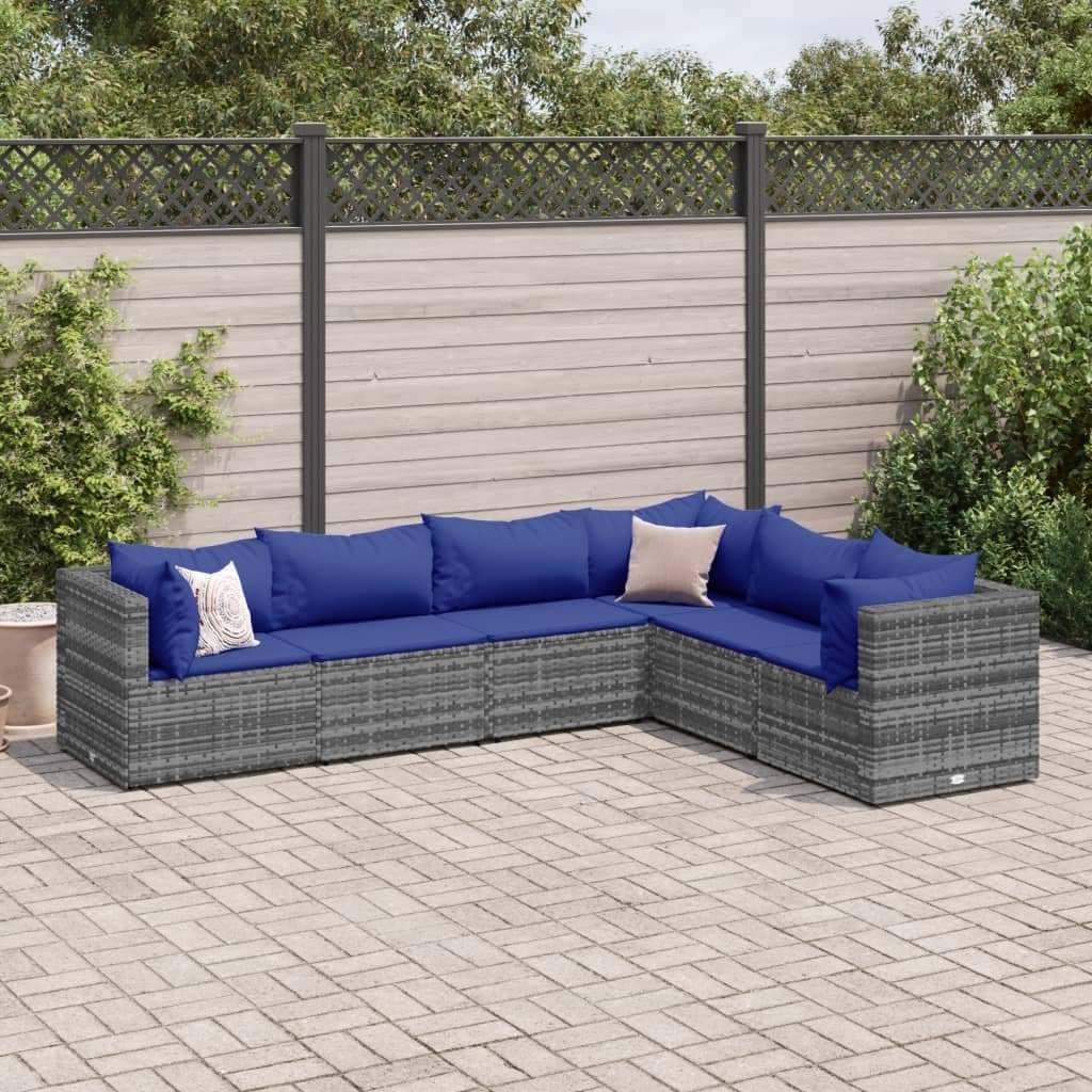 6 Piece Patio Lounge Set with Cushions Gray Poly Rattan,Cozy Garden Lounge Set: Durable, Modular, UV Protected for Patio, Backyard, and Terrace Furniture Sets for Patio, Lawn & Garden