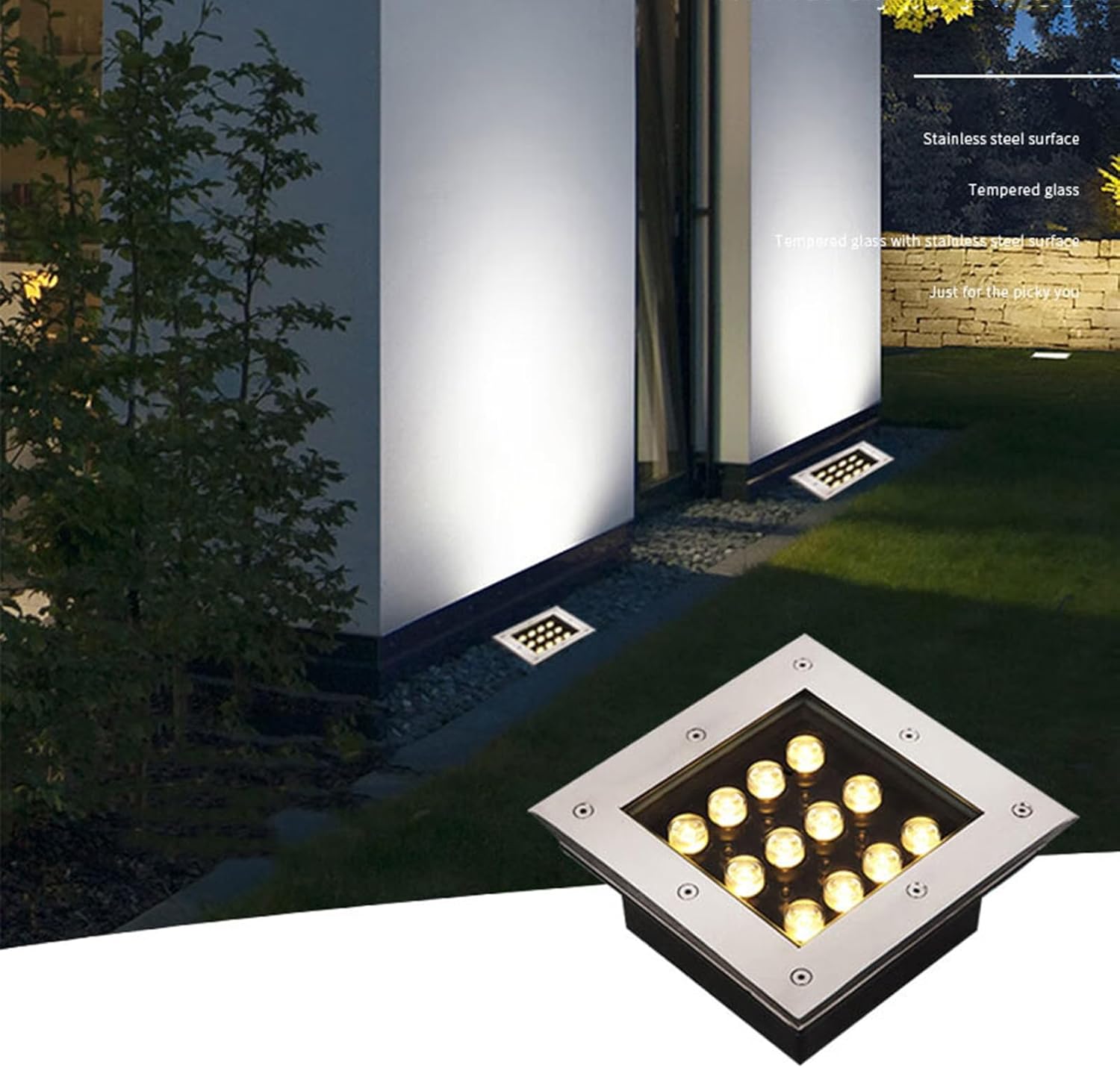 Square Buried Lights Outdoor Ground Light IP66 Waterproof Recessed LED Underground Light AC85-265V Spotlight for Driveway Garden Pathway Patio Deck Landscape Lamp
