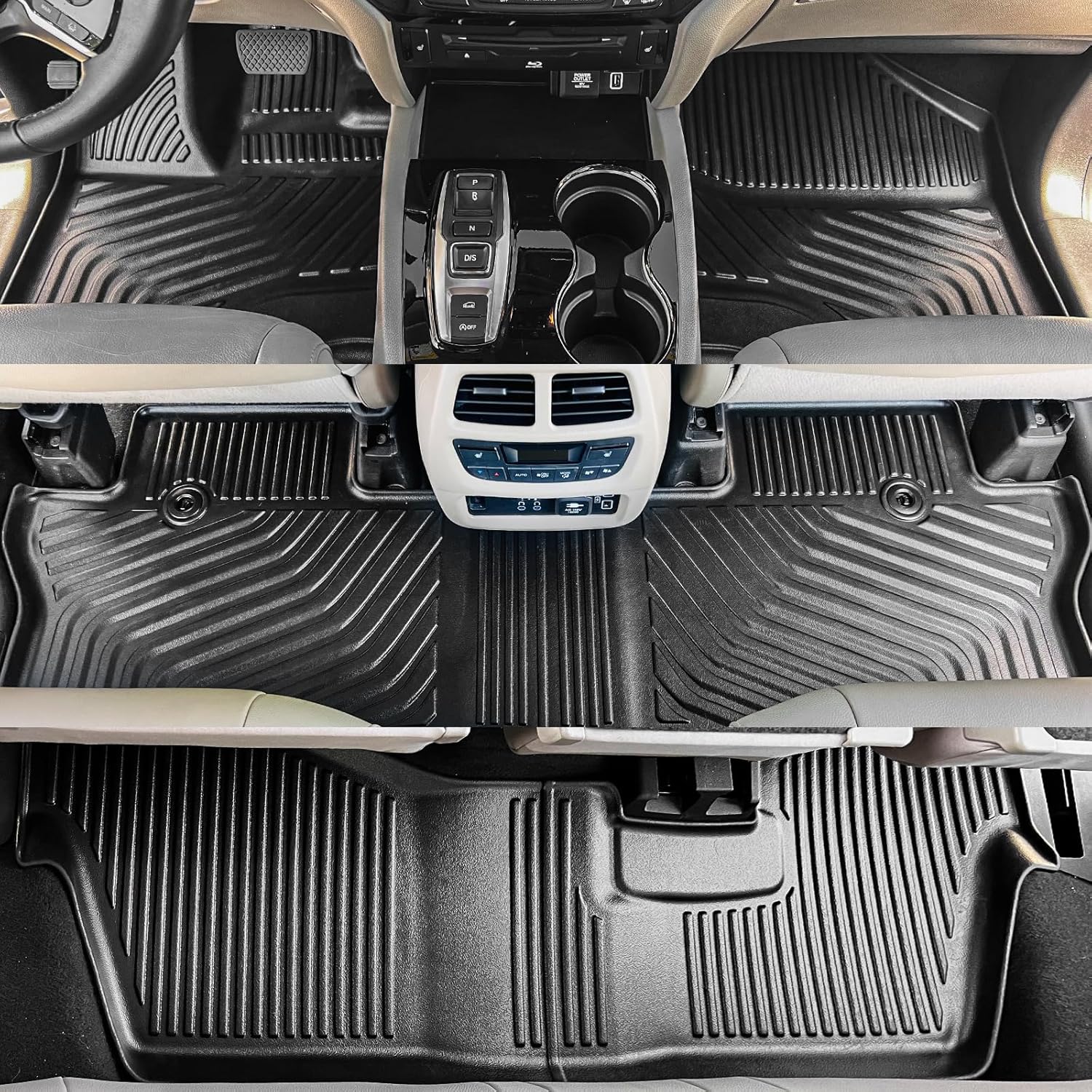 Rongtaod Floor Mats Compatible with 2016-2022 Honda Pilot 8 Seats Trunk Mat Cargo Mat Cargo Liner Back Seat Cover Protector (No Elite Model) Pilot Accessories (Trunk Mat with Backrest Mat+Floor Mats)