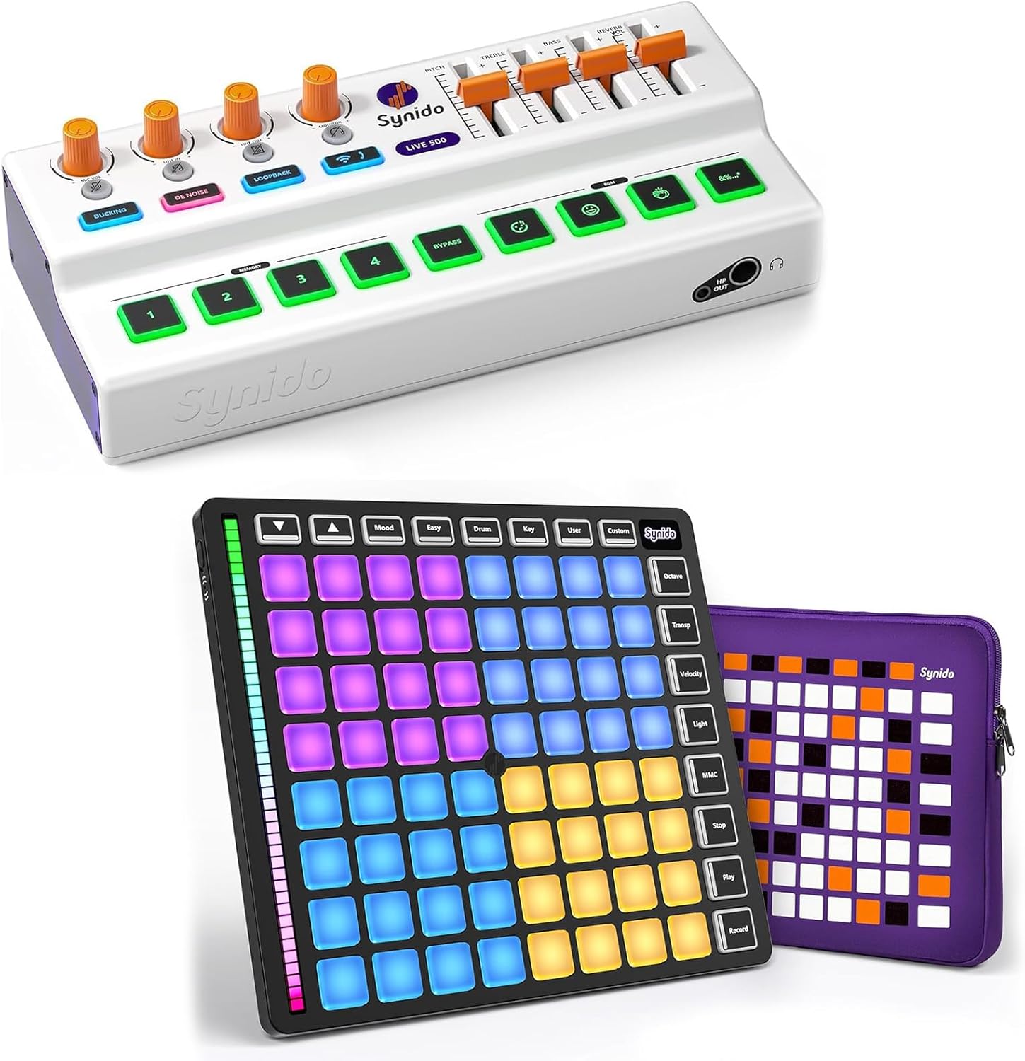 Synido Wireless Audio Interface Live Sound Card and MIDI Pad Beat Maker Machine with 64 Velocity Sensitive RGB Pads