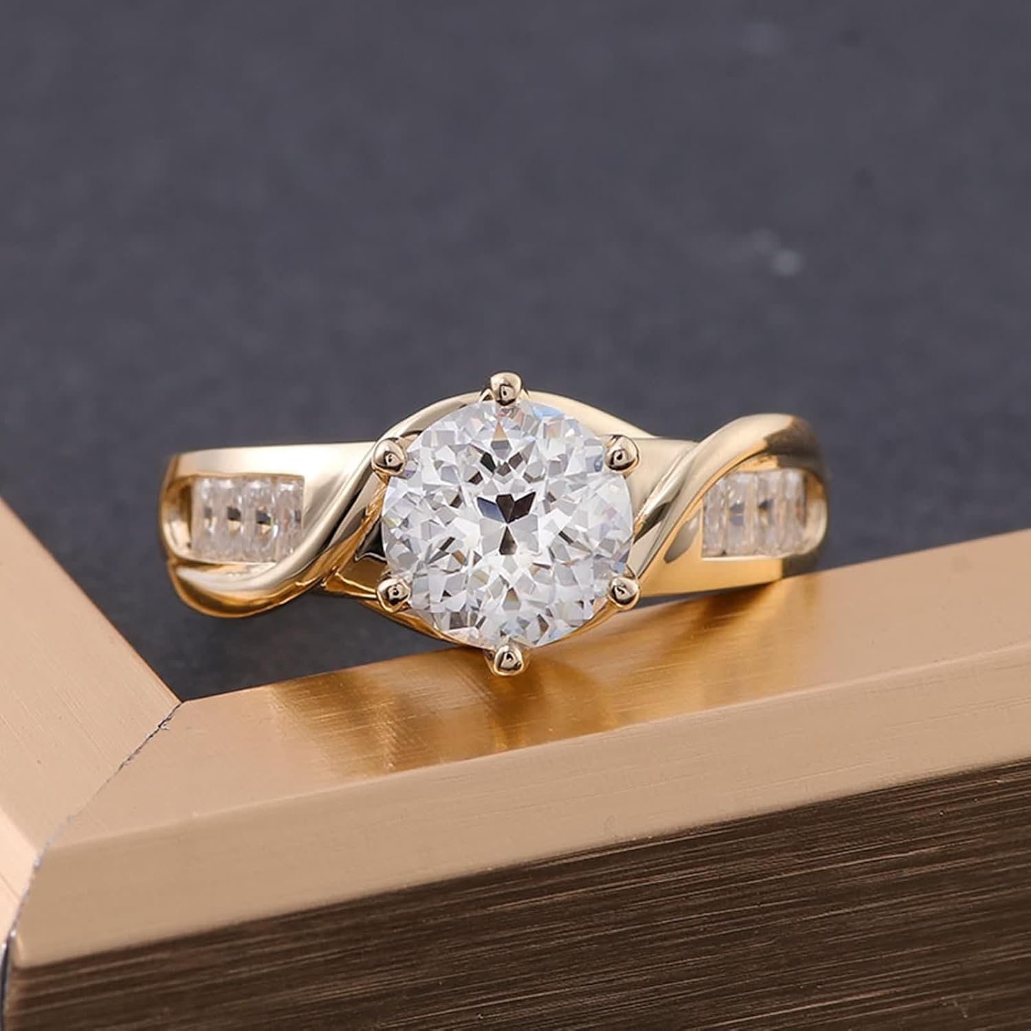 Moissanite Wedding Bands, Women's Ring Round White Gold Jewelry 9/14/18K Gold for Mother