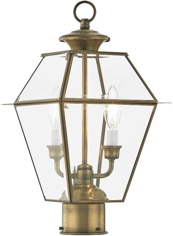 Livex Lighting 2284-01 Westover 2-Light Outdoor Post Head, Antique Brass, 16.50x9.00x9.00