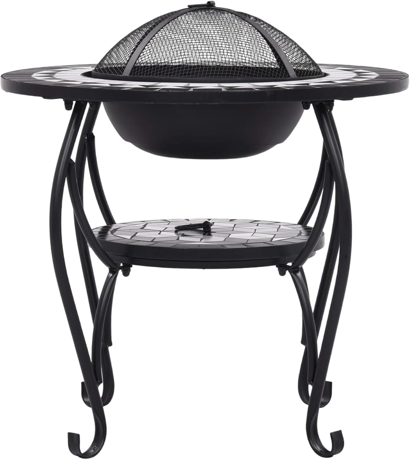 Black and White Steel Fire Pit Table with Ceramic Surface - Garden Patio Heater & BBQ Model LYKLYD-46725US