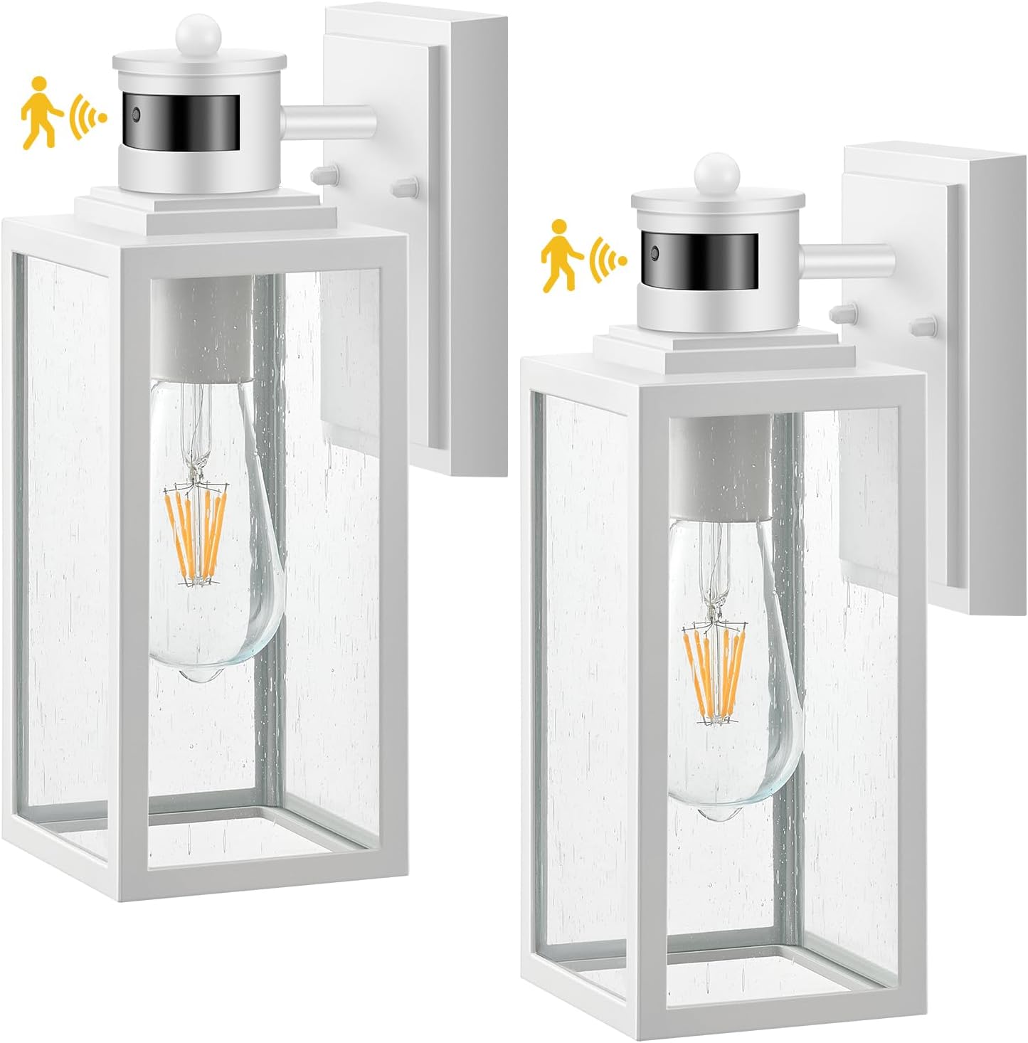 VIANIS 2 Pack Motion Sensor Porch Light, Outdoor Garage Lighting Fixtures Wall Mount, White Outside LED Lights for House, Dusk to Dawn Exterior Sconces Wall Lighting Lantern Lamps for Front Door Coach