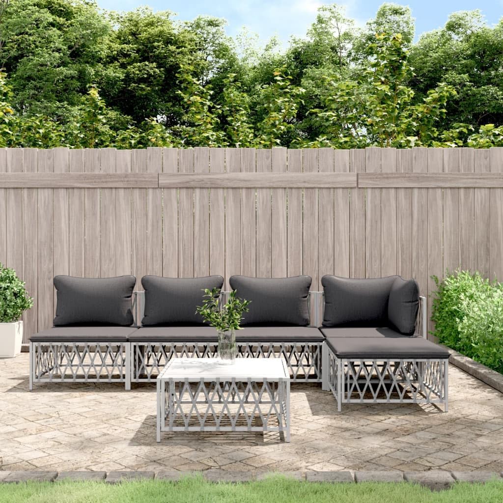 Furniture Sets 6 Piece Patio Lounge Set with Cushions White Steel,Versatile Modular Patio Lounge Set with Woven Fabric and Sturdy Steel Frame for Outdoor Comfort Garden Conversation Sets