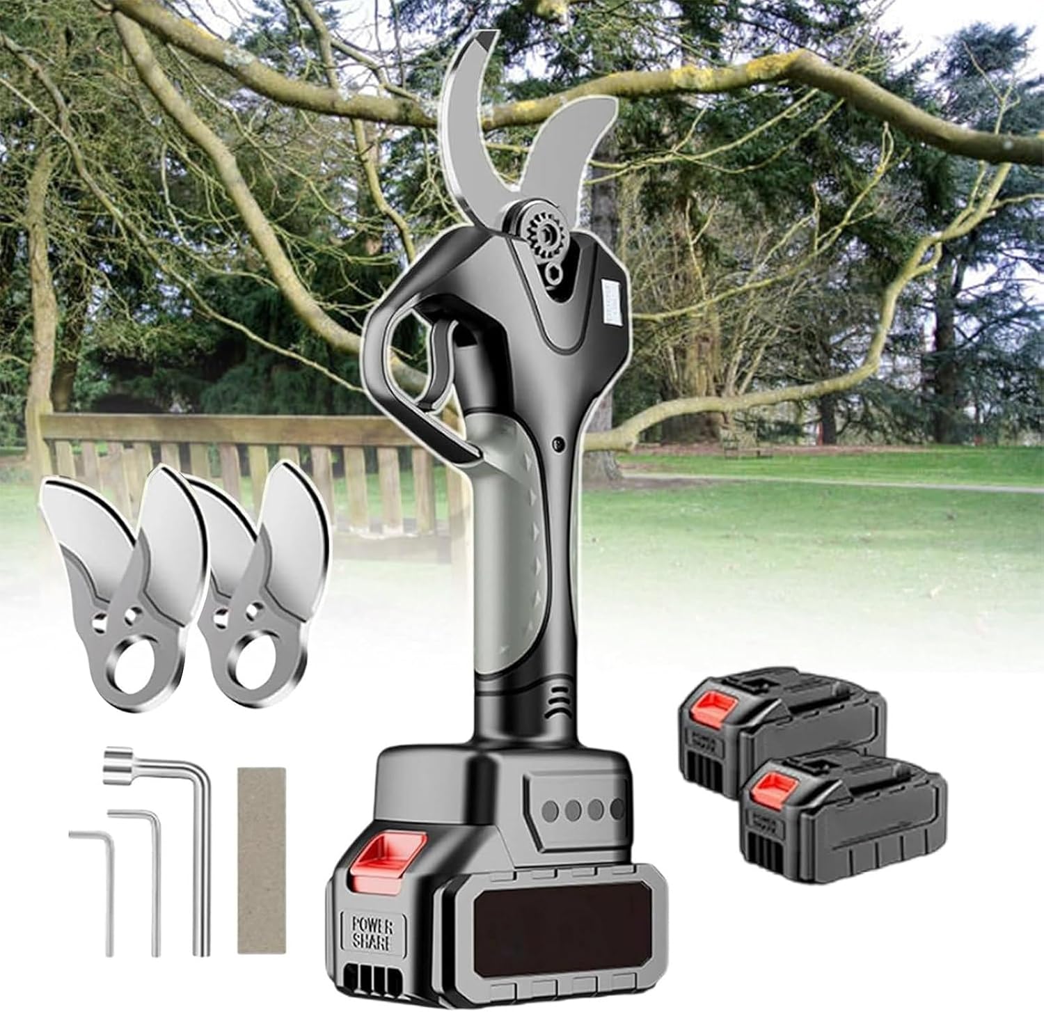 Cordless Electric Pruning Shears - Battery-Powered Handheld Tree Branch Cutter with Carry Case & Extension Pole, 40mm Cutting Capacity, Perfect for Garden & Landscaping Tasks