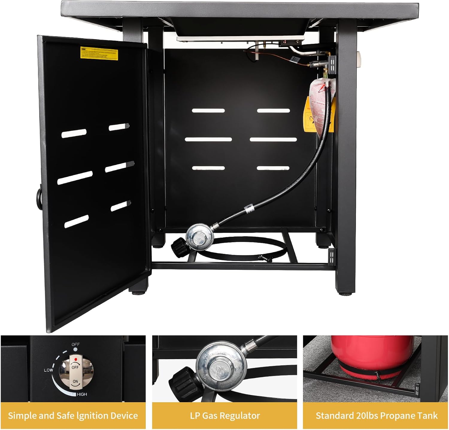 Propane Fire Pit 28 Inch Outdoor Fire Pit 50000 BTU Square Gas Fire Table with Steel Lid Blue Crystal Beads and Waterproof Cover for Outside Patio and Garden